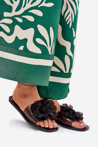 Прозорі Плоскі Жіночі Сандалі З Штучною Квіткою Чорні Vobetta