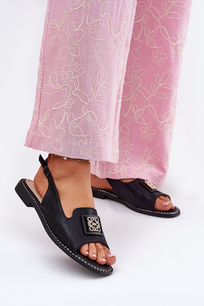 Елегантні Жіночі Сандалі На Плоскому Каблуку З Декорацією S.Barski KV51-082 Чорні