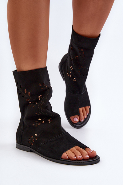 Чорні жіночі замшеві босоніжки на блискавці Zazoo 3437