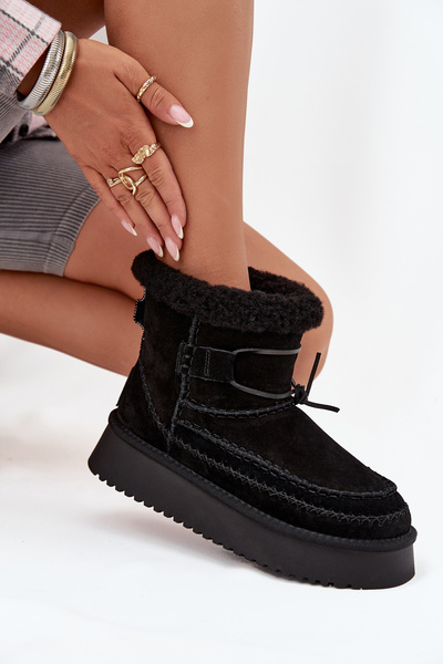 Замшеві зимові черевики для жінок з оздоблювальними швами Big Star SS274372 Чорні