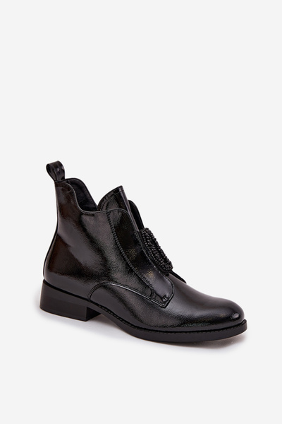 Лаковані утеплені жіночі чоботи з оздоблювальним елементом S.Барски HY52-525 Чорний