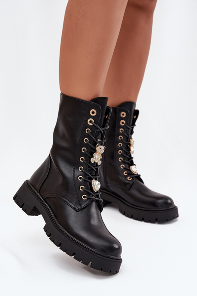 Жіночі Робочі Черевики З Прищіпками Утеплені Чорні Lomina