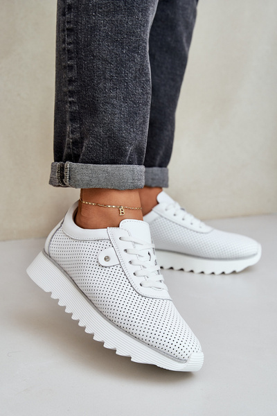 Шкіряне Спортивне Взуття На Платформі З Блиском D&A LR51-629 Білі