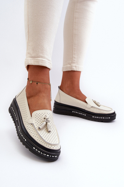 Жіночі шкіряні мокасини на платформі бежеві Assetnima