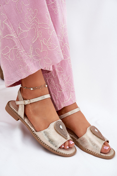 Жіночі Сандалі На Плоскому Каблуці З Декорацією S.Barski KV51-098 Золоті