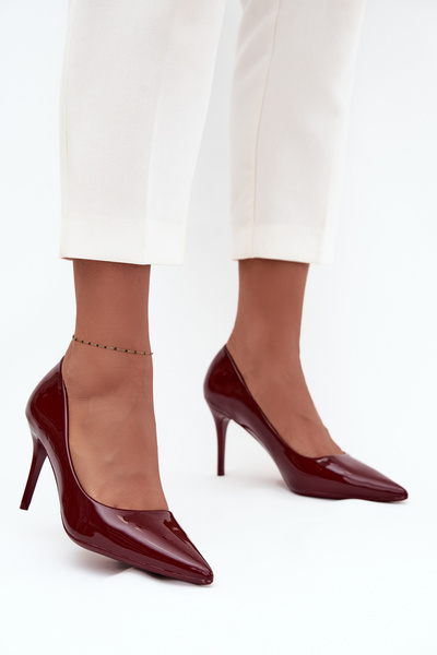 Лаковані еко-шкіряні жіночі туфлі на підборах з гострим носком Bordeaux Jadira