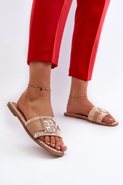 Блискучі жіночі шльопанці з прикрасами бежеві Taleci