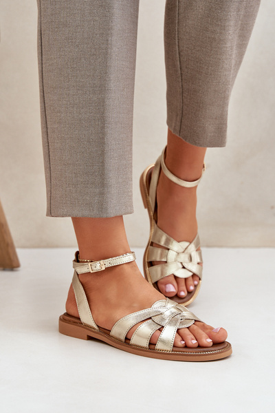 Жіночі шкіряні сандалі на плоскому каблуці Zazoo 3688 золоті