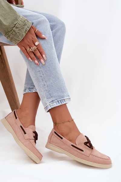 Жіноче взуття мокасини з шнурками Світло-рожеві Calivra