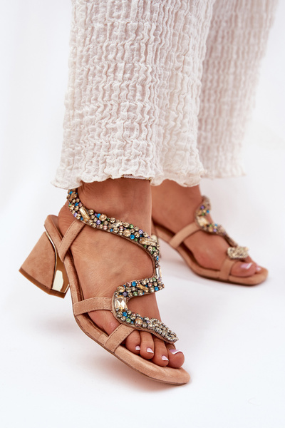 Жіночі Сандалі На Каблуку З Кристалами Artiker 56C1377 Бежеві