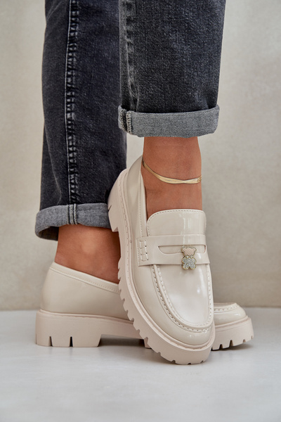 Лаковані Жіночі Мокасини З Ведмедиком Бежеві Wulinea