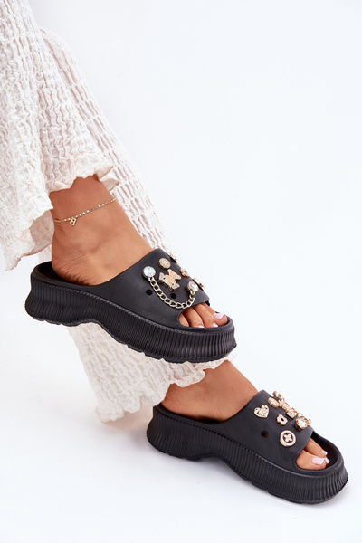 Пінні Жіночі Сандалі З Золотими Прикрашеннями Чорні Hortiana