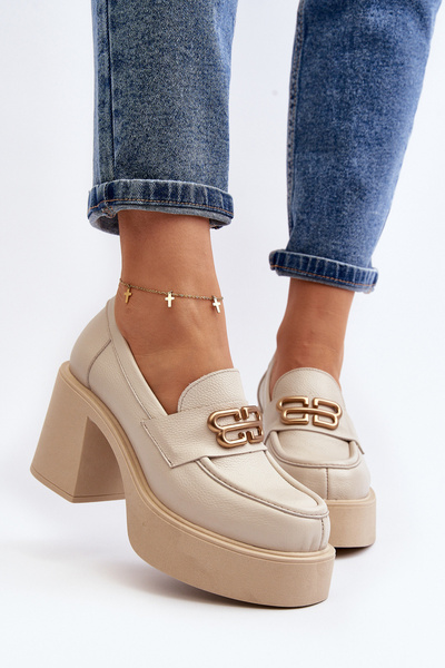 Світло-бежеві жіночі шкіряні туфлі на підборах Zazoo 20170