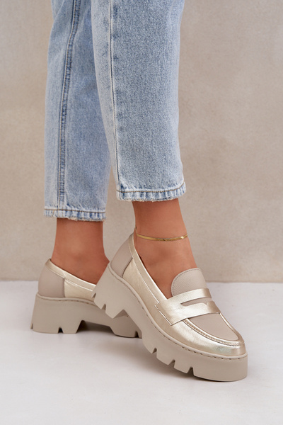 Шкіряні Жіночі Мокасини На Платформі І Низькому Каблуці Леопард Зазу 20191 Золоті