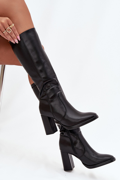 Жіночі чоботи на каблуках з еко шкіри утеплені чорні Lyvella