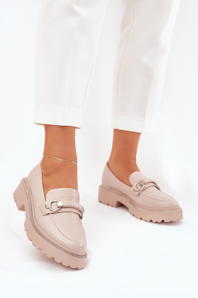 Жіночі Мокасини Декоровані Цирконіями Бежеві Patina