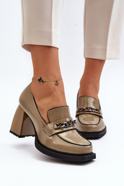 Зелені лаковані човники на масивному каблуці Terimene