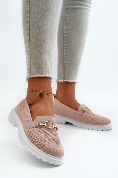 Жіночі лофери на плоскій підошві із золотистими деталями рожевого кольору Limentia