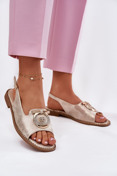 Елегантні Сандалі З Декорацією На Плоскому Каблуці S.Barski KV51-003 Золоті