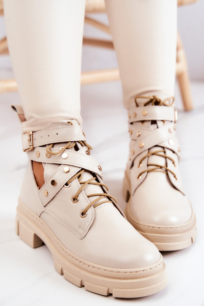 Чоботи жіночі шкіряні з вирізами світло-бежеві Everly