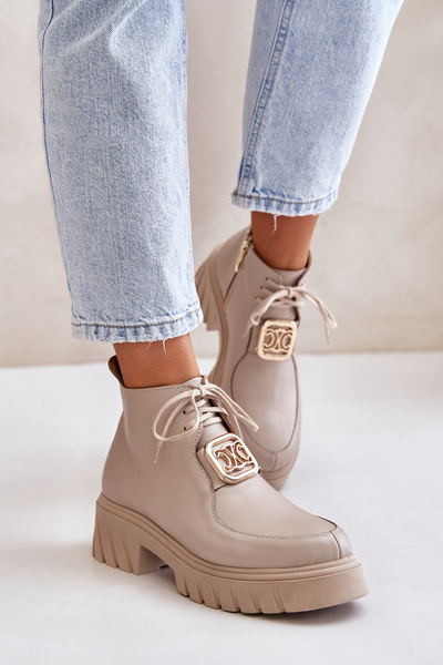 Бежеві шкіряні ботильйони Zazoo 2952 із золотистим декором