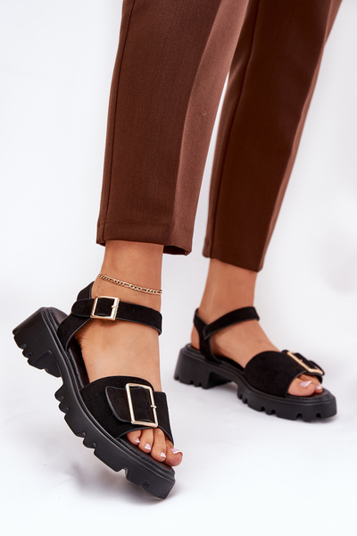 Еко Замшеві Сандалі Жінки З Пряжкою Чорні Gofielle