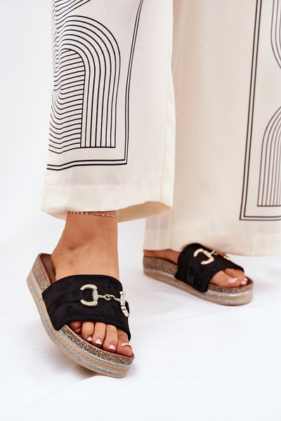 Жіночі Сандалі На Платформі З Золотою Декорацією І Блискітками Чорні Morisela