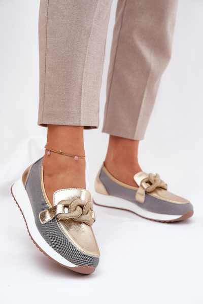 Шкіряні Жіночі Мокасини З Декором D&A LR51-966 Золоті