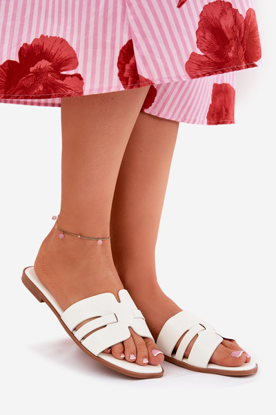 Жіночі Сандалі На Плоскому Каблуці З Вирізами Еко Шкіра Білі Ecapus