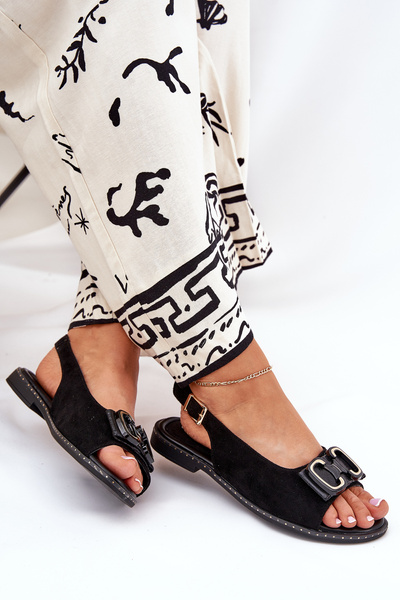 Плоскі Сандалі З Декором Еко Замша Чорні Lilria