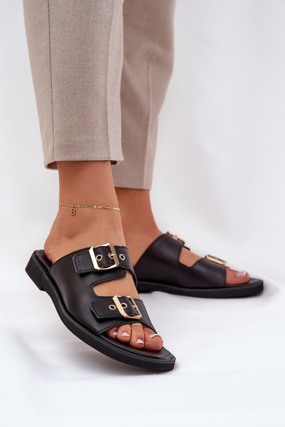 Шкіряні Плоскі Сандалі З Пряжками Zazoo 3020 Чорні