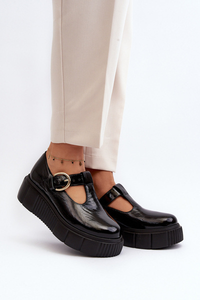 Zazoo 20102 Стильні лофери з лакованої шкіри на масивній платформі чорні