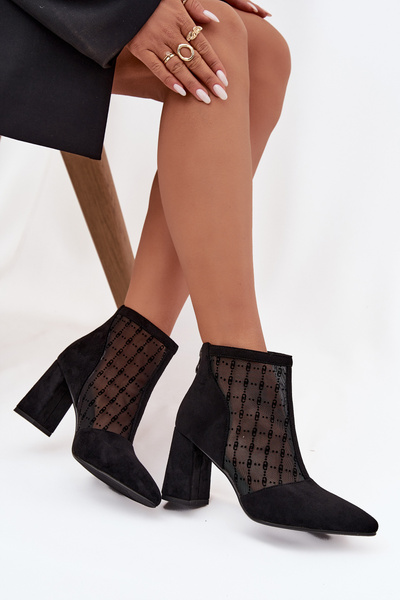 Жіночі ботильйони на каблуці з сіткою D A LZ52 944 чорні