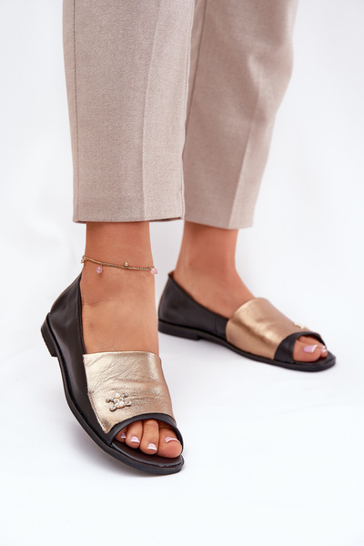 Шкіряні Елегантні Балерини З Відкритими Пальцями Zazoo 1865 Золото-Чорні