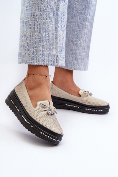 Блискучі жіночі шкіряні лофери на платформі S.Barski LR400 Golden