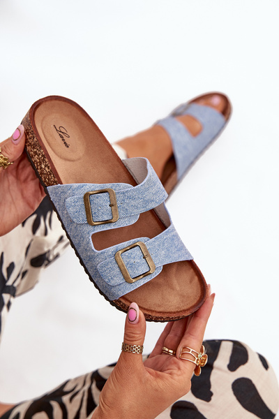 Жіночі Сандалі На Корковій Платформі З Пряжками Світлий Джинс Весіна