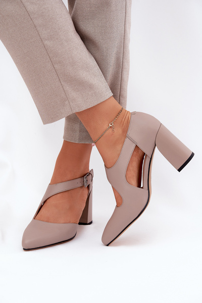 Шкіряні Туфлі На Каблуку З Пряжкою Vinceza 91133 Сірі