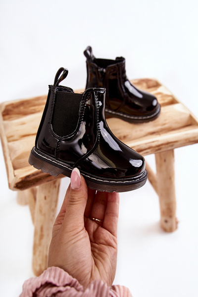 Дитячі лаковані теплі черевики Black Porky