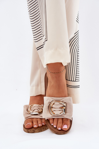 Плоскі Жіночі Сандалі З Декоративною Деталлю Бежеві Nellodra