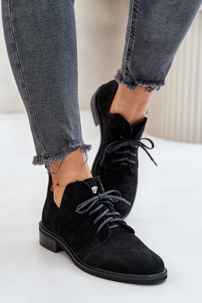 Zazoo 2959 Замшеві оксфорди на шнурівці на плоскій підборі чорні