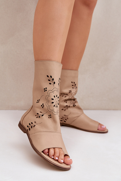 Zazoo 3437 Жіночі Шкіряні Сандалі З Блискавкою Бежеві