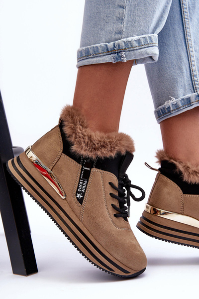 Спортивне взуття на хутряній платформі темно-бежевого кольору Jamarie 