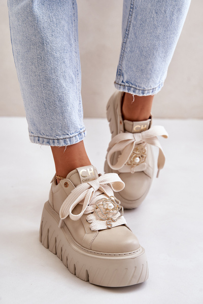 Жіночі кросівки на масивній підошві з золотистим декором CheBello 4530 Beige