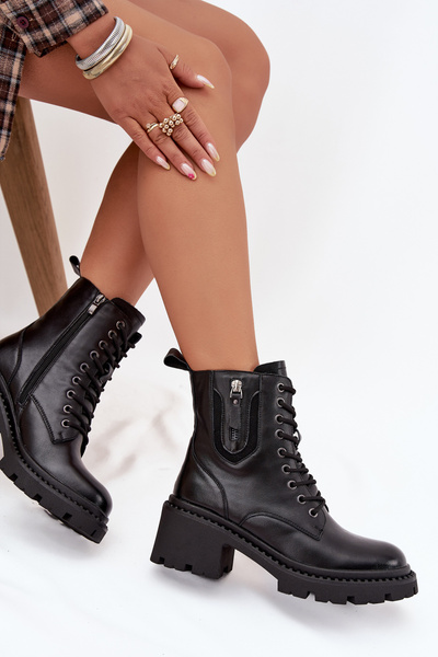 Шкіряні жіночі ботильйони на каблуці на підборах Vinceza 86418 Чорний