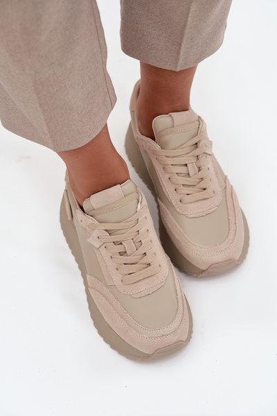 Шкіряні жіночі кросівки на платформі Artiker 55C0021 бежеві