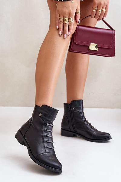 Теплі жіночі черевики на плоскому каблуці чорні Labise