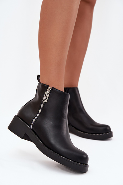 Утеплені Низькі Чоботи Для Жінок З Цирконами Чорні Vionna