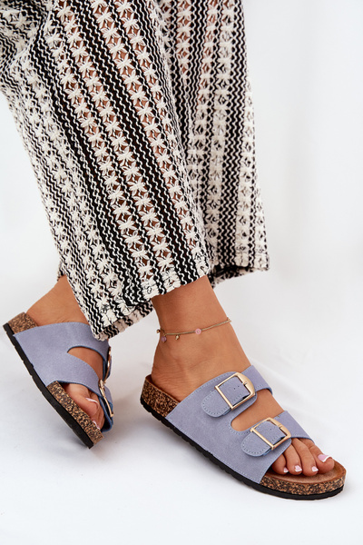 Жіночі Сандалі На Пробковій Платформі З Золотими Пряжками Сині Lisavionea