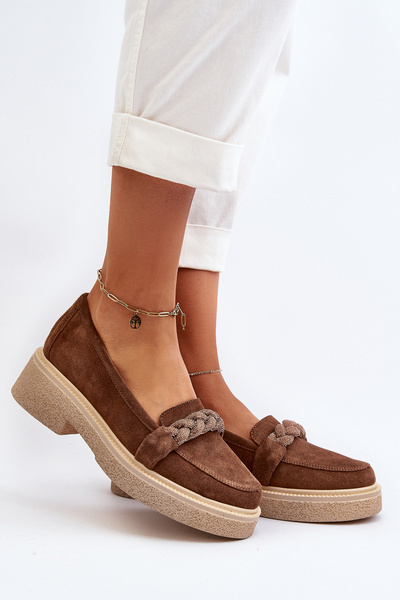 Zazoo 3429/W Жіночі замшеві мокасини з декором коричневого кольору