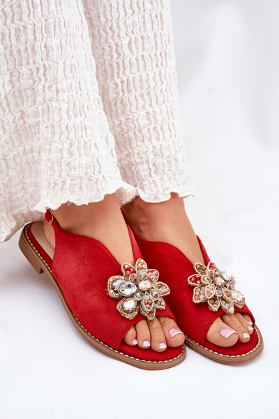 Жіночі Сандалі На Плоскому Каблуці З Декорацією S.Barski KV27-001 Червоні